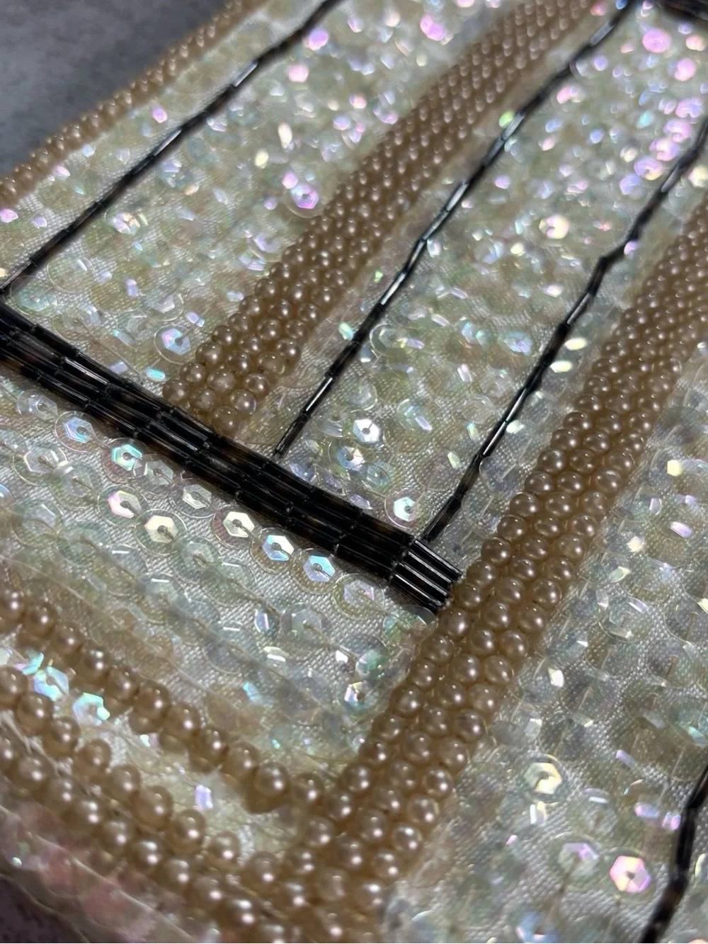 Vintage Pearl Evening Clutch La Regale 1950s Ivory Iridescent Sequin Beaded MCM - Picture 1 of 16